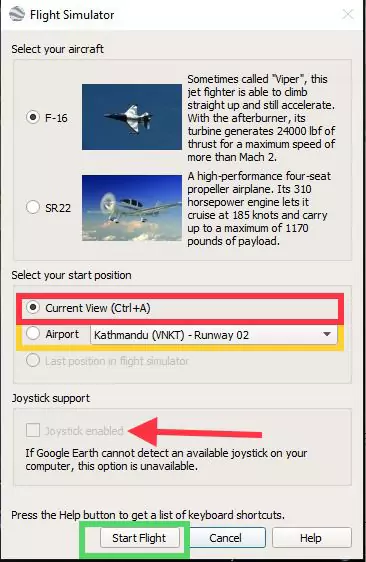 google earth flight preferences