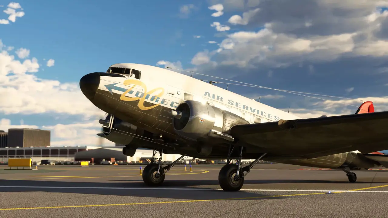 A Douglas DC-3 airliner parked on an airport apron